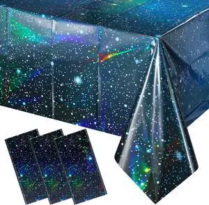 3Pcs Iridescent Space Tablecloths, Disposable Plastic Blue Galaxy Table Cloth Rectangle Table Covers for Space Starry Night Star Theme Party Birthday Party Decorations, 54x108 Inch 3Pcs Iridescent Space Tablecloths, Disposable Plastic Blue Galaxy Table Cloth Rectangle Table Covers for Space Starry Night Star Theme Party Birthday Party Decorations, 54x108 Inch