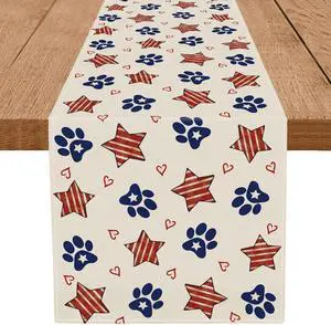 4th of July Table Runner Dog Paw Stars Heart Memorial Day Independence Day Patriotic Decorations Kitchen Dining Table Home Decor 13x72 Inch 4th of July Table Runner Dog Paw Stars Heart Memorial Day Independence Day Patriotic Decorations Kitchen Dining Table Home Decor 13x72 Inch