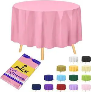 Premium Pink Plastic Table Cloth Disposable (2 Pack) Round Tablecloth (84in) Party Table Cloths Disposable, Perfect Table Cloth Round Cover for Any Table Up to 6 Feet Premium Pink Plastic Table Cloth Disposable (2 Pack) Round Tablecloth (84in) Party Table Cloths Disposable, Perfect Table Cloth Round Cover for Any Table Up to 6 Feet