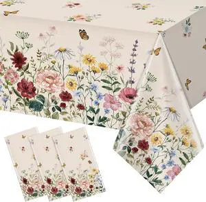 3 Pcs Spring Floral Tablecloth, Butterfly Wildflower Plastic Disposable Tablecloth Rectangle Table Covers for Easter, Birthday, Wedding, Mothers Day Tea Party Supplies and Decorations,54 x 108 Inch 3 Pcs Spring Floral Tablecloth, Butterfly Wildflower Plastic Disposable Tablecloth Rectangle Table Covers for Easter, Birthday, Wedding, Mothers Day Tea Party Supplies and Decorations,54 x 108 Inch