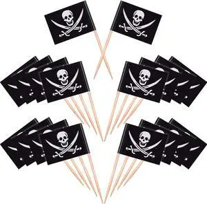Blulu 100 Pcs Pirate Cocktail Toothpicks Flag Toppers for Food Party, 100 | Halloween Flags Cake Toppers for Appetizer, Cocktail, Cupcake Decoration for Birthday Party Decoration, Skull Design Blulu 100 Pcs Pirate Cocktail Toothpicks Flag Toppers for Food Party, 100 | Halloween Flags Cake Toppers for Appetizer, Cocktail, Cupcake Decoration for Birthday Party Decoration, Skull Design