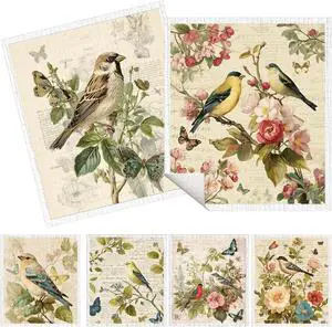Swedish Dishcloths for Kitchen, 6 Pack Vintage Floral Bird Swedish Dish Cloths for Washing Dishes, Reusable Washable Absorbent Dish Towels for Home Kitchen Cleaning Quick Drying Swedish Dishcloths for Kitchen, 6 Pack Vintage Floral Bird Swedish Dish Cloths for Washing Dishes, Reusable Washable Absorbent Dish Towels for Home Kitchen Cleaning Quick Drying