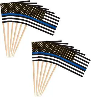 100 Pcs American Thin Blue Line Flag US Police Topper Flag, Small Mini United States Military Police Toothpick Flags On Stick,Decorations Supplies For Army Party Events Celebration 100 Pcs American Thin Blue Line Flag US Police Topper Flag, Small Mini United States Military Police Toothpick Flags On Stick,Decorations Supplies For Army Party Events Celebration
