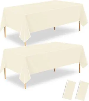 Ivory Plastic Tablecloth 2 Pack, 54 X 108 Disposable Rectangle Ivory Party Table Covers for Birthday, Anniversary, Camping, Wedding Party Decoration Ivory Plastic Tablecloth 2 Pack, 54 X 108 Disposable Rectangle Ivory Party Table Covers for Birthday, Anniversary, Camping, Wedding Party Decoration