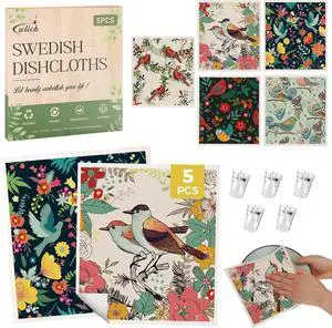 wlich 5 Pack Swedish Dishcloths, Reusable Kitchen Towels, Birds Flowers | Non-Scratch Kitchen Towels and Dishcloths Sets, Washable Swedish Dish Cloths with Clips, for Dishes, Counters, Glass, Sink wlich 5 Pack Swedish Dishcloths, Reusable Kitchen Towels, Birds Flowers | Non-Scratch Kitchen Towels and Dishcloths Sets, Washable Swedish Dish Cloths with Clips, for Dishes, Counters, Glass, Sink