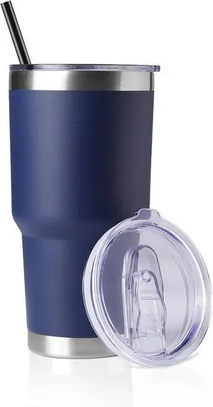 DOMICARE 30 oz Tumbler with Lid and Straw, Stainless Steel Tumblers Bulk, Insulated Vacuum Double Wall Travel Coffee Mug, Durable Powder Coated Tumbler Cup (Navy, 1) DOMICARE 30 oz Tumbler with Lid and Straw, Stainless Steel Tumblers Bulk, Insulated Vacuum Double Wall Travel Coffee Mug, Durable Powder Coated Tumbler Cup (Navy, 1)