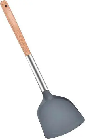 Silicone Spatula Shovel, 14 Inch Gray Turner High Temperature Resistance with Wooden Handle for Cooking and Fried (1) Silicone Spatula Shovel, 14 Inch Gray Turner High Temperature Resistance with Wooden Handle for Cooking and Fried (1)