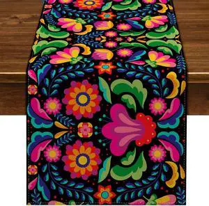 Nepnuser Mexican Fiesta Table Runner Dia De Los Muertos Decorations Cinco De Mayo Rustic Linen Home Dining Room Kitchen Table Decor 72 Inches Long Nepnuser Mexican Fiesta Table Runner Dia De Los Muertos Decorations Cinco De Mayo Rustic Linen Home Dining Room Kitchen Table Decor 72 Inches Long