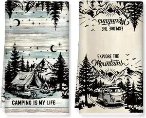 Camping Kitchen Towels, Thick Cotton Blend, Vintage, Set of 2 | 16.5 x 27.5 in / 42 x 70 cm, Absorbent Dish Cloth and Hand Towel with Camping Print for Kitchen Decor, Housewarming Gift Camping Kitchen Towels, Thick Cotton Blend, Vintage, Set of 2 | 16.5 x 27.5 in / 42 x 70 cm, Absorbent Dish Cloth and Hand Towel with Camping Print for Kitchen Decor, Housewarming Gift
