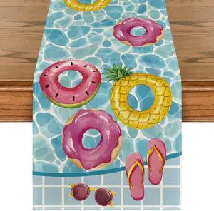 Artoid Mode Pool Swim Ring Waterproof 210 GSM Summer Table Runner, Seasonal Kitchen Dining Table Decoration for Home Party Decor 13x72 Inch Artoid Mode Pool Swim Ring Waterproof 210 GSM Summer Table Runner, Seasonal Kitchen Dining Table Decoration for Home Party Decor 13x72 Inch