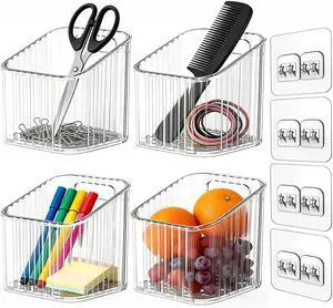 4 Pack Clear Stackable Organizer Bins, Storage Bin, Pantry & Desk Organizer | Space-Saving Stackable Wall Storage Multi-Purpose Storage For Kitchen Bathroom Office & More Small Items 4 Pack Clear Stackable Organizer Bins, Storage Bin, Pantry & Desk Organizer | Space-Saving Stackable Wall Storage Multi-Purpose Storage For Kitchen Bathroom Office & More Small Items
