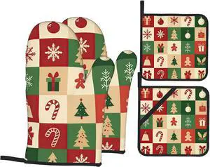 Christmas Snowflakes Tree Oven Mitts with Matching Potholders - Heat Resistant Kitchen Accessories for Baking, Grilling, Cooking, Gifts for Women Christmas Snowflakes Tree Oven Mitts with Matching Potholders - Heat Resistant Kitchen Accessories for Baking, Grilling, Cooking, Gifts for Women