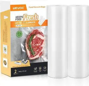 Wevac Vacuum Sealer Bags 8x16 2 rolls, for Food Saver, Suction Channel | Sous Vide, Freezer safe, BPA Free, Commercial Grade, Heavy Duty Vacuum Seal Bag Fit All Vacuum Machine, Meal Prep, Meat, Fish Wevac Vacuum Sealer Bags 8x16 2 rolls, for Food Saver, Suction Channel | Sous Vide, Freezer safe, BPA Free, Commercial Grade, Heavy Duty Vacuum Seal Bag Fit All Vacuum Machine, Meal Prep, Meat, Fish