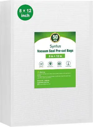 Syntus 50 Pcs Vacuum Sealer Bags for Food, Quart Size 8x12, BPA Free | Precut Bags, Sous Vide Microwave Freezer Safe, Meal Prep, Food Vacuum Storage, For All Vacuum Sealers Syntus 50 Pcs Vacuum Sealer Bags for Food, Quart Size 8x12, BPA Free | Precut Bags, Sous Vide Microwave Freezer Safe, Meal Prep, Food Vacuum Storage, For All Vacuum Sealers