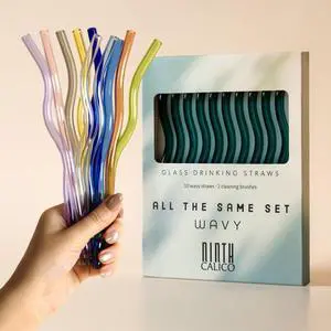 10-Pack Reusable Glass Drinking Straws Colorful, Durable, Shatter-Resistant Includes 5 Straight, 5 Bent Straws & 2 Cleaning Brushes For Smoothies, Iced Coffee (Forest Green, Wavy) 10-Pack Reusable Glass Drinking Straws Colorful, Durable, Shatter-Resistant Includes 5 Straight, 5 Bent Straws & 2 Cleaning Brushes For Smoothies, Iced Coffee (Forest Green, Wavy)