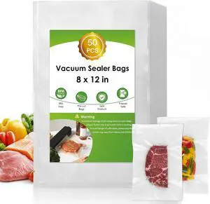 Vacuum Sealer Bags for Food Storage, 8" x 12" Vacuum Seal Bags, 50 Count | 3Mil Embossed BPA-Free Puncture-Resistant Bags, Universal Fit for Sous Vide, Meal Prep, Freezer Storage & Food Preservation Vacuum Sealer Bags for Food Storage, 8" x 12" Vacuum Seal Bags, 50 Count | 3Mil Embossed BPA-Free Puncture-Resistant Bags, Universal Fit for Sous Vide, Meal Prep, Freezer Storage & Food Preservation