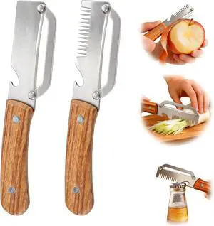 Multifunctional Vegetable Peeler, 3 in 1 Julienne Peeler with Wooden Handle, Vegetable Shredder with Bottle Opener for Peeling Veggie Fruit Pineapple Pumpkin Carrot(2 Pack) Multifunctional Vegetable Peeler, 3 in 1 Julienne Peeler with Wooden Handle, Vegetable Shredder with Bottle Opener for Peeling Veggie Fruit Pineapple Pumpkin Carrot(2 Pack)
