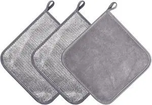 2-Layer Wire Dish Cloths for Washing Dishes Dish Washing Rags for Kitchen | 8"X8" one side wire dishcloth for stratch another side soft dish rags for wipe and cleaning 2-Layer Wire Dish Cloths for Washing Dishes Dish Washing Rags for Kitchen | 8"X8" one side wire dishcloth for stratch another side soft dish rags for wipe and cleaning