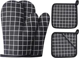 Oven Mitts and Potholders BBQ Gloves-Oven Mitts and Pot Holders with Recycled Infill Silicone Non-Slip Cooking Gloves for Cooking Baking Grilling (4-Piece Set,Black) Oven Mitts and Potholders BBQ Gloves-Oven Mitts and Pot Holders with Recycled Infill Silicone Non-Slip Cooking Gloves for Cooking Baking Grilling (4-Piece Set,Black)