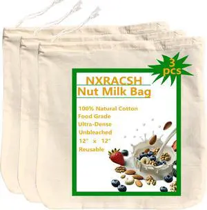Nut Milk Bag,Cheese Cloths Bag for Straining,Unbleached Cotton Reusable Ultra-dense Cheesecloth Strainer Bag for Juicing Almond Oat Soy Milk Yogurt Butter Wine Cooking Jelly Turkey(3 pc,12"x 12") Nut Milk Bag,Cheese Cloths Bag for Straining,Unbleached Cotton Reusable Ultra-dense Cheesecloth Strainer Bag for Juicing Almond Oat Soy Milk Yogurt Butter Wine Cooking Jelly Turkey(3 pc,12"x 12")