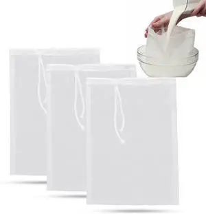 3Pcs Reusable Filter Bags Mesh Nylon Bags for Nut Milk, Coffee, Juice 74 Micron 8" x 12" 3Pcs Reusable Filter Bags Mesh Nylon Bags for Nut Milk, Coffee, Juice 74 Micron 8" x 12"