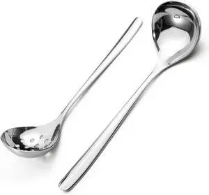 2Pcs Small Ladle and Slotted Spoon, Heavy Duty 304 Stainless Steel Gravy Ladle Mini Soup Ladles for Serving, Skimmer Strainer Spoon with Holes, Silver 2Pcs Small Ladle and Slotted Spoon, Heavy Duty 304 Stainless Steel Gravy Ladle Mini Soup Ladles for Serving, Skimmer Strainer Spoon with Holes, Silver