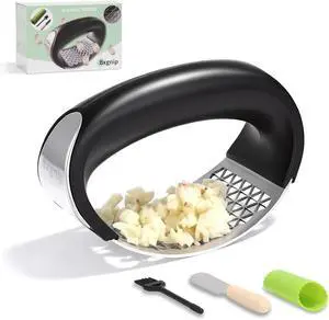 Garlic Press Rocker, Stainless Steel with Triangular Holes | Effortless Squeeze for Weak Hands,Easy to Clean,Medium Size for Daily Home Cooking Garlic Press Rocker, Stainless Steel with Triangular Holes | Effortless Squeeze for Weak Hands,Easy to Clean,Medium Size for Daily Home Cooking