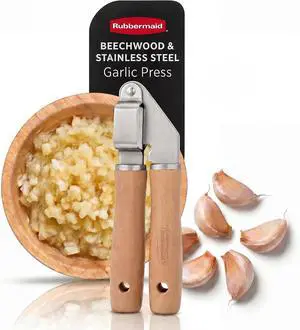 Rubbermaid Heavy Duty Garlic Press Stainless Steel | Reinforced Beechwood Handle - Garlic Mincer & Crusher - Kitchen Tools for Garlic, Ginger & Fresh Herbs | Beechwood & Stainless Steel Collection Rubbermaid Heavy Duty Garlic Press Stainless Steel | Reinforced Beechwood Handle - Garlic Mincer & Crusher - Kitchen Tools for Garlic, Ginger & Fresh Herbs | Beechwood & Stainless Steel Collection
