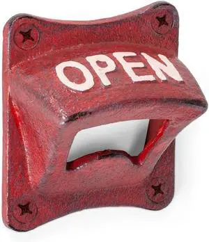 Abbott Collection Square Open Wall Bottle Opener | Wall-Mounted Bottle Opener, Cast Iron, Mounting Screws Included, Antique Red, 2.5"SQ Abbott Collection Square Open Wall Bottle Opener | Wall-Mounted Bottle Opener, Cast Iron, Mounting Screws Included, Antique Red, 2.5"SQ