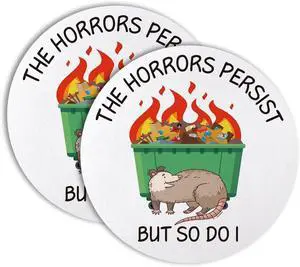 The Horrors Persist But So Do I Drink Cup Holder Coaster Set of 2, Funny Opossum Coffee Cup Mats for Office Desk Decor, Possum Gifts, Sarcastic Work Gag Gifts for Women Men Coworkers Employees The Horrors Persist But So Do I Drink Cup Holder Coaster Set of 2, Funny Opossum Coffee Cup Mats for Office Desk Decor, Possum Gifts, Sarcastic Work Gag Gifts for Women Men Coworkers Employees
