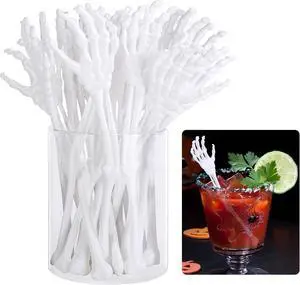 RunNico 25 Pcs 5.9''x1.5'' Halloween Skeleton Cocktail Stirrers, Reusable Skeleton Hand Swizzle Sticks, Halloween Plastic Drink Stirrer for Home Bar Horror Party Table Decorations Photo Props RunNico 25 Pcs 5.9''x1.5'' Halloween Skeleton Cocktail Stirrers, Reusable Skeleton Hand Swizzle Sticks, Halloween Plastic Drink Stirrer for Home Bar Horror Party Table Decorations Photo Props