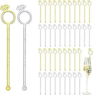SiliFine 30 Pcs 6 Inch Diamond Ring Coffee Stirrers Reusable Cocktail Wedding Drink Stirrers Golden Silver Plastic Beverage Swizzle Stick for Wedding Party Festival(Golden, Silver) SiliFine 30 Pcs 6 Inch Diamond Ring Coffee Stirrers Reusable Cocktail Wedding Drink Stirrers Golden Silver Plastic Beverage Swizzle Stick for Wedding Party Festival(Golden, Silver)