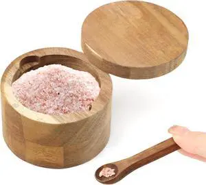 Saycker Wood Salt and Pepper Bowl, with Swivel Lid and Spoon Round Salt Container Spices Storage Box(7cm/2.76inch Dia) Saycker Wood Salt and Pepper Bowl, with Swivel Lid and Spoon Round Salt Container Spices Storage Box(7cm/2.76inch Dia)