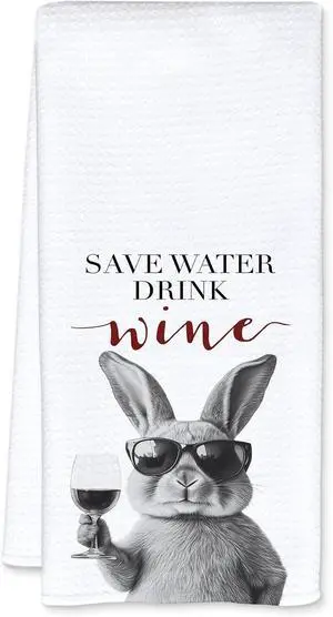 Funny Bunny Kitchen Towels, Gifts for Bunny Lovers Dish Tea Towels, Save Water Drink Wine Lover Gifts Decorative Bar Towel for Bartender Kitchen, 16x24 Inch Funny Bunny Kitchen Towels, Gifts for Bunny Lovers Dish Tea Towels, Save Water Drink Wine Lover Gifts Decorative Bar Towel for Bartender Kitchen, 16x24 Inch