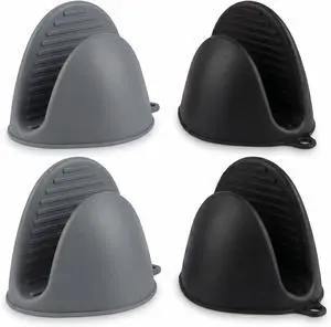 Silicone Kitchen Oven Mitts Set, Mini Finger Protector Cooking Pinch Grips Pot Holder Toaster Oven Accessories,BBQ Baking Mittens Heat Resistant Gloves, 2 PairsBlack and Cool Gray Silicone Kitchen Oven Mitts Set, Mini Finger Protector Cooking Pinch Grips Pot Holder Toaster Oven Accessories,BBQ Baking Mittens Heat Resistant Gloves, 2 PairsBlack and Cool Gray