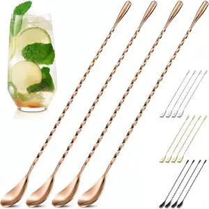 Rose Gold Bar Spoon Set of 4, 12 In, Stainless Steel, Spiral-Pattern Stem | Bar Spoons Cocktail Mixing Spoon Set; Dishwasher Safe, Rust-Resistant; for Cocktails, Iced Tea, Iced Latte; Sugar Spoon Rose Gold Bar Spoon Set of 4, 12 In, Stainless Steel, Spiral-Pattern Stem | Bar Spoons Cocktail Mixing Spoon Set; Dishwasher Safe, Rust-Resistant; for Cocktails, Iced Tea, Iced Latte; Sugar Spoon