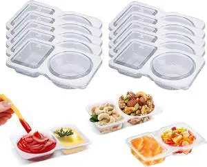 10 PCS Reusable Snack Containers, Condiment Container With Lids, 2 Compartments Dipping Container For Refrige, Portion Control Containers, Sampling Lunchable and Travel Snacks 10 PCS Reusable Snack Containers, Condiment Container With Lids, 2 Compartments Dipping Container For Refrige, Portion Control Containers, Sampling Lunchable and Travel Snacks