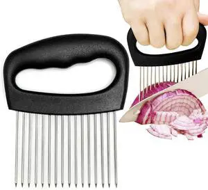 Extra-Large Onion Holder for Slicing, Onion Cutter, Onion Slicer Holder, Stainless Steel Tomato Slicer Vegetable Cutter for Potato, Tomato, Lemon, Meat Tenderizer, Kitchen Food Slicer Guide Extra-Large Onion Holder for Slicing, Onion Cutter, Onion Slicer Holder, Stainless Steel Tomato Slicer Vegetable Cutter for Potato, Tomato, Lemon, Meat Tenderizer, Kitchen Food Slicer Guide