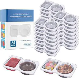 Double Compartment Snack Containers with Lids 24 Pack Reusable Plastic Snackle Box Container for Kids & Adults 2 Section Portion Condiment Cups for Lunch, Meal Prep, Sauce, Dip, Travel & On-the-Go Double Compartment Snack Containers with Lids 24 Pack Reusable Plastic Snackle Box Container for Kids & Adults 2 Section Portion Condiment Cups for Lunch, Meal Prep, Sauce, Dip, Travel & On-the-Go