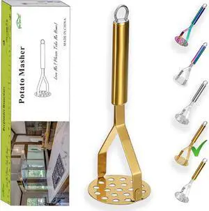 Berglander Potato Masher, Heavy Duty Stainless Steel Gold Potato Ricer With Titanium Plating, Kitchen Vegetable Fruit Masher (Gold) Berglander Potato Masher, Heavy Duty Stainless Steel Gold Potato Ricer With Titanium Plating, Kitchen Vegetable Fruit Masher (Gold)