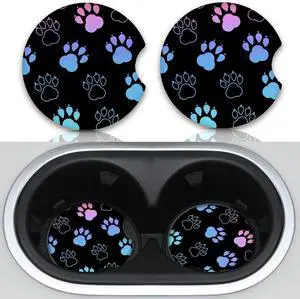 Absorbent Car Coasters for Cup Holders, 2 Pack Universal Neoprene Car Coasters with Finger Slot, Auto Accessories for Women & Men,2.56"(Gradient Black Dog paw Print) Absorbent Car Coasters for Cup Holders, 2 Pack Universal Neoprene Car Coasters with Finger Slot, Auto Accessories for Women & Men,2.56"(Gradient Black Dog paw Print)