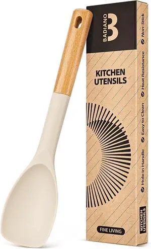 Badiano Silicone Spoonula Spatula, Nonstick Rubber Spoon, Khaki | Heat Resistant, Sturdy Bpa-Free Matte Silicone, Wooden Handle, Great for Stirring, Scraping and Folding Badiano Silicone Spoonula Spatula, Nonstick Rubber Spoon, Khaki | Heat Resistant, Sturdy Bpa-Free Matte Silicone, Wooden Handle, Great for Stirring, Scraping and Folding