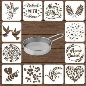 12pcs Sourdough Bread Stencil with Flour Sifter, 12 Styles Baking Templates Cookie Template for Baking Bread Making Accessories for Cake Cookie Pie 12pcs Sourdough Bread Stencil with Flour Sifter, 12 Styles Baking Templates Cookie Template for Baking Bread Making Accessories for Cake Cookie Pie