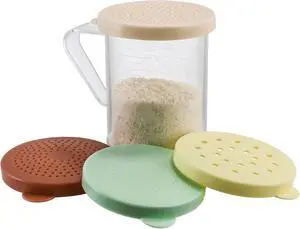 Winco 10 oz Clear Snap-On Lids Plastic Dredge | Dishwasher safe, BPA-free, Color-coded lids, NSF certified, Great for Flour, Sugar, Spices and Baking Prep Winco 10 oz Clear Snap-On Lids Plastic Dredge | Dishwasher safe, BPA-free, Color-coded lids, NSF certified, Great for Flour, Sugar, Spices and Baking Prep