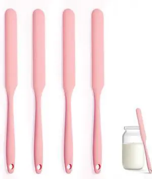 Silicone Jar Spatula Set of 4, Long Handle Skinny Spatula and Spurtle for Sourdough Starter, Flexible Jar Scraper for Peanut Butter, Jam, Icing, Cream with No Batter Left Behind (4, Pink) Silicone Jar Spatula Set of 4, Long Handle Skinny Spatula and Spurtle for Sourdough Starter, Flexible Jar Scraper for Peanut Butter, Jam, Icing, Cream with No Batter Left Behind (4, Pink)