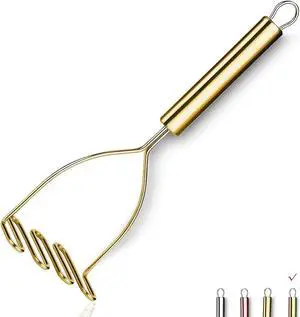 Gold Potato Masher, Stainless Steel Heavy Duty Metal Potato Ricer With Titanium Golden Plating, Food Masher Utensil, Hand Masher, Vegetables Fruits Mashe, Dishwasher Safe (9.6 Inch) Gold Potato Masher, Stainless Steel Heavy Duty Metal Potato Ricer With Titanium Golden Plating, Food Masher Utensil, Hand Masher, Vegetables Fruits Mashe, Dishwasher Safe (9.6 Inch)