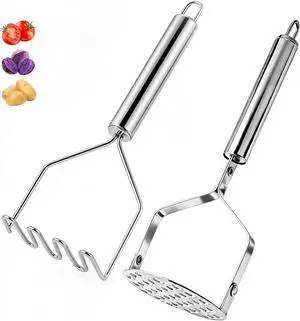 2PCS Potato Masher Set, Stainless Steel Smasher Kitchen Tools | Works For Mashed Potatoes Guacamole Beans Vegetables Fruit Meat Butter And Puree, Ergonomic Handle Design 2PCS Potato Masher Set, Stainless Steel Smasher Kitchen Tools | Works For Mashed Potatoes Guacamole Beans Vegetables Fruit Meat Butter And Puree, Ergonomic Handle Design
