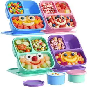 Canfanni 4 Pcs Bento Box Set, Reusable 3 Compartments Snack Boxes with 2 Leakproof Small Containers, Stackable Meal Prep Lunch Containers for School, Work, and Travel Canfanni 4 Pcs Bento Box Set, Reusable 3 Compartments Snack Boxes with 2 Leakproof Small Containers, Stackable Meal Prep Lunch Containers for School, Work, and Travel