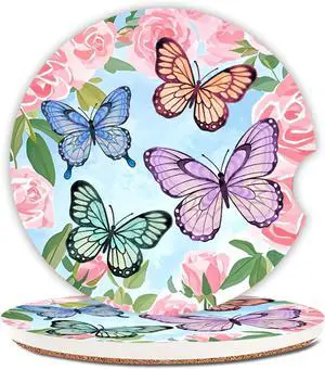 2 Pcs Butterfly Car Coasters,Ceramic Cup Holder Coasters with a Finger Notch,2.56" Ceramic Stone & Non-Scratch Cork Base,Car Accessories for Women&Man. 2 Pcs Butterfly Car Coasters,Ceramic Cup Holder Coasters with a Finger Notch,2.56" Ceramic Stone & Non-Scratch Cork Base,Car Accessories for Women&Man.