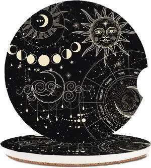 Absorbent Car Coasters 2 Pack for Cup Holders, 2.56" Ceramic Stone & Non-Scratch Cork Base Drink Coasters(Moon and Sun) Absorbent Car Coasters 2 Pack for Cup Holders, 2.56" Ceramic Stone & Non-Scratch Cork Base Drink Coasters(Moon and Sun)